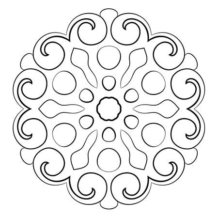 Contour mandala for color book. Monochrome illustration. Symmetrical pattern in a circle. A beautiful image for scrapbook. The template for printing on fabric. Picture for meditation and relaxation.のイラスト素材