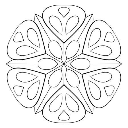 Contour mandala for color book. Monochrome illustration. Symmetrical pattern in a circle. A beautiful image for scrapbook. The template for printing on fabric. Picture for meditation and relaxation.のイラスト素材