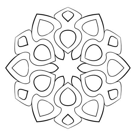 Contour mandala for color book. Monochrome illustration. Symmetrical pattern in a circle. A beautiful image for scrapbook. The template for printing on fabric. Picture for meditation and relaxation.のイラスト素材
