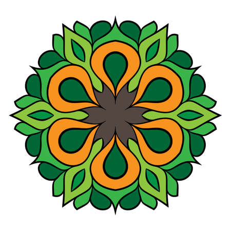 The colored mandala. Symmetrical pattern in a circle. A beautiful image for scrapbook. The template for printing on fabric. Picture for meditation and relaxation.のイラスト素材