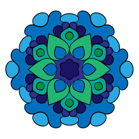 The colored mandala. Symmetrical pattern in a circle. A beautiful image for scrapbook. Picture for meditation and relaxation.のイラスト素材