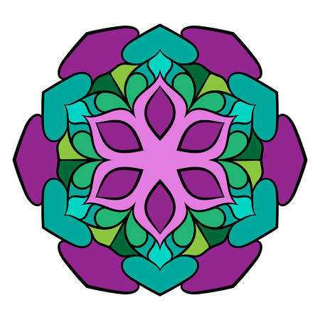 The colored mandala. Symmetrical pattern in a circle. A beautiful image for scrapbook. The template for printing on fabric. Picture for meditation and relaxation.のイラスト素材