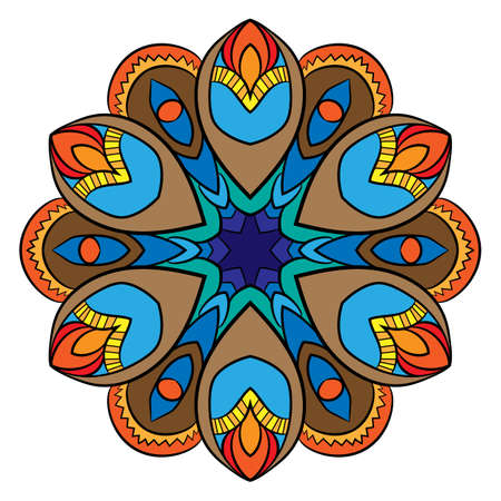 The colored mandala. Symmetrical pattern. A beautiful image for scrapbook. Picture for meditation and relaxation. Octagonal graphic outlet.のイラスト素材