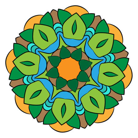 Colored mandala. Symmetrical pattern in a circle. Beautiful illustration for scrapbook. The template for printing on fabric. Picture for meditation.のイラスト素材