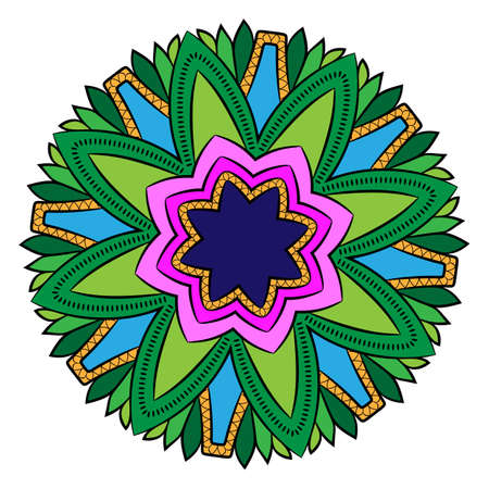 Colored mandala. Symmetrical pattern in a circle. Beautiful illustration for scrapbook. The template for printing. Picture for relaxation.のイラスト素材