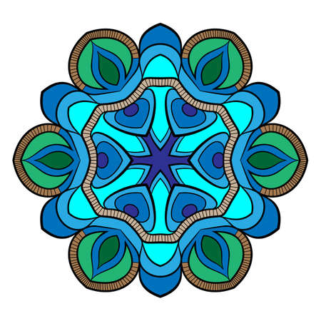 The colored mandala. Symmetrical pattern in a circle. The template for printing on fabric. Picture for meditation and relaxation. Octagonal graphic outlet.のイラスト素材
