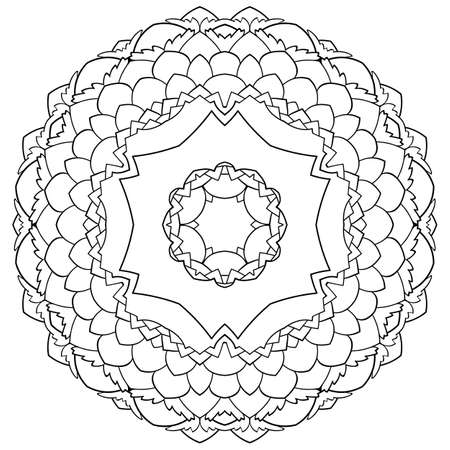 Monochrome mandala. Symmetrical pattern in a circle. Illustration for color book. Eastern ornamental ornament. Beautiful outline for coloring.のイラスト素材