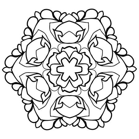 Monochrome mandala. Symmetrical pattern. Illustration for the album. Eastern ornamental ornament. Beautiful outline for coloring.のイラスト素材
