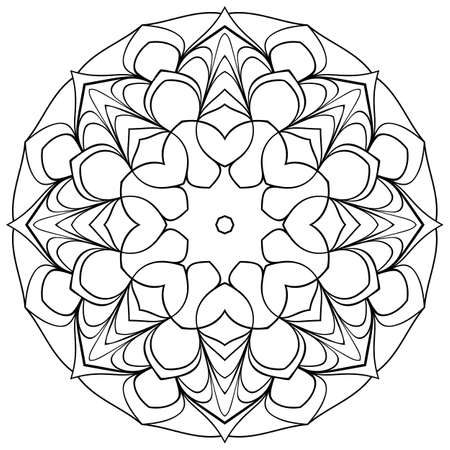 Monochrome mandala. Symmetrical pattern in the circle. Contour illustration for color book. Eastern ornamental ornament.のイラスト素材