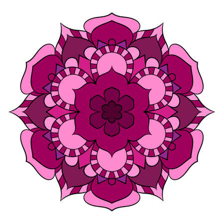 The colored mandala. Symmetrical pattern in a circle. The template for printing on fabric. Picture for meditation and relaxation. Octagonal graphic outlet. Stylized flower.のイラスト素材