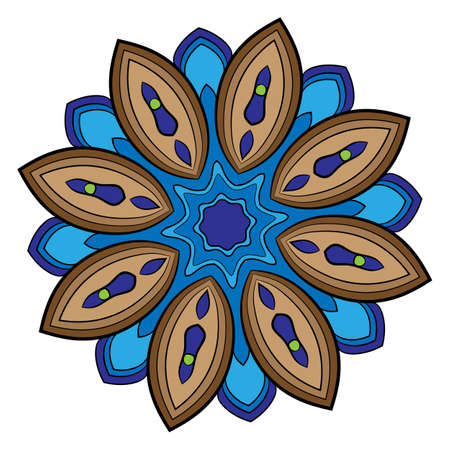 Mandala for color book. Colored image. Symmetrical pattern. Illustration for scrapbook. Picture for meditation and relaxation. Beautiful graphics for the album.のイラスト素材