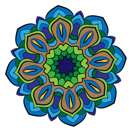Colored mandala. Symmetrical pattern. Illustration for scrapbook. Picture for meditation and relaxation. Beautiful graphics for the album. Persian motives.のイラスト素材