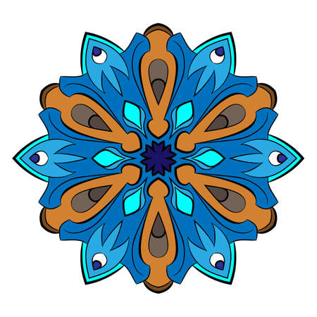 The colored mandala. Symmetrical pattern in a circle. The template for printing on fabric. Picture for meditation and relaxation. Stylization of fish.のイラスト素材