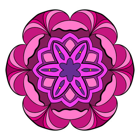 The colored mandala. Symmetrical pattern in a circle. The template for printing on fabric. Picture for meditation and relaxation. Stylized waves.のイラスト素材