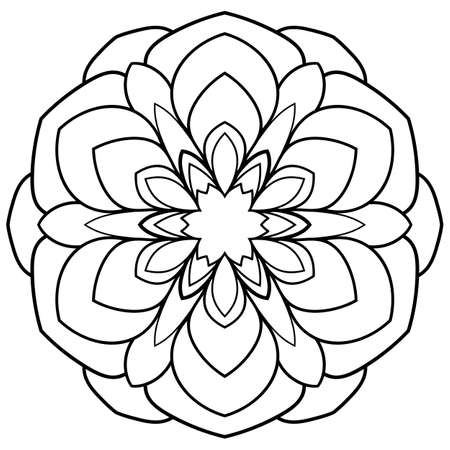Monochrome mandala. Symmetrical pattern in a circle. A simple illustration for a color book. Eastern ornamental ornament. Beautiful outline for coloring.のイラスト素材