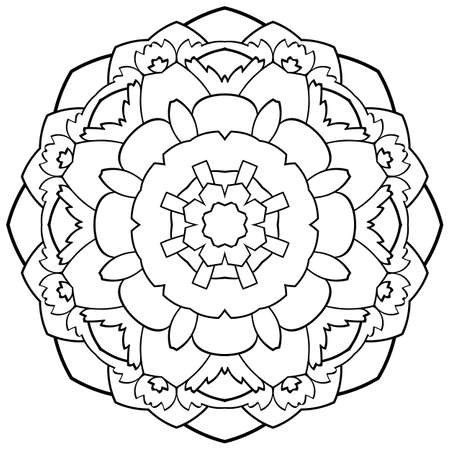Monochrome mandala. Symmetrical pattern in the circle. Illustration for the album. Eastern ornamental ornament. Beautiful outline for coloring.のイラスト素材