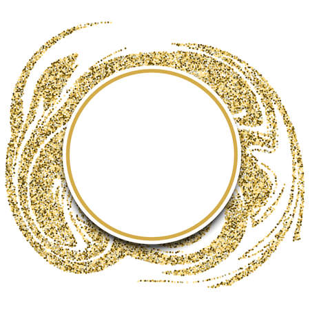 Gold festive frame. Background in the style of Modern. Back from round sweets, glitter. A beautiful template for a poster, business card, invitation card, certificate, web, flyer, logo, postcard.のイラスト素材