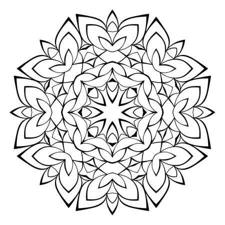 Beautiful mandala for the album. Symmetrical ornament in the circle. Illustration for color book. Monochrome drawing.のイラスト素材