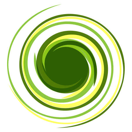 Hypnotic logo. Dynamic game effect. Twisted spring curls of green and yellow. Background for presentation.のイラスト素材