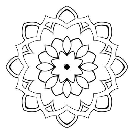 Beautiful mandala for the album. Symmetrical ornament in the circle. Illustration for color book. Contour pattern for relaxation.のイラスト素材