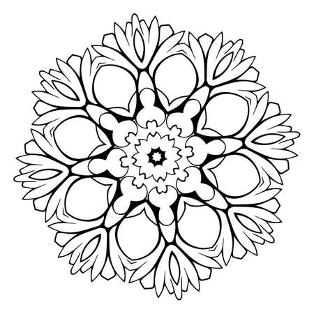 Beautiful mandala for the album. Symmetrical ornament in the circle. Illustration for color book. Contour pattern for relaxation and for yoga.のイラスト素材