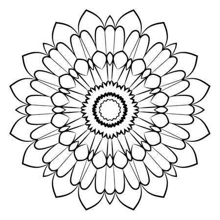 Beautiful mandala for the album. Symmetrical ornament in the circle. Illustration for color book. Monochrome drawing. Soothing image for relaxation and yoga.のイラスト素材