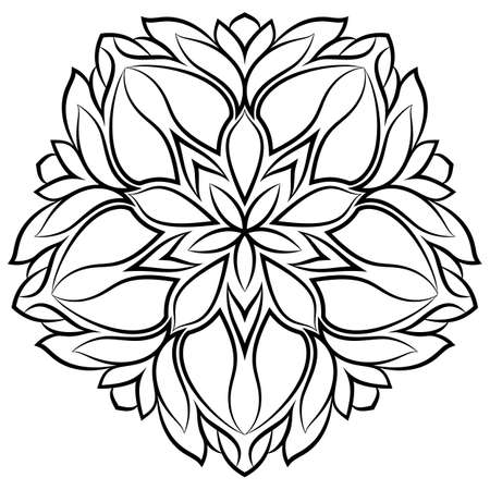 Monochrome Mandala. The template for the album. Symmetrical ornament for color books. Beautiful outline for coloring. Beautiful pentagon ornament.のイラスト素材