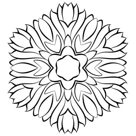 Monochrome Mandala. The template for the album. Symmetrical ornament for color books. Beautiful outline for coloring. Hexagonal ornament.のイラスト素材