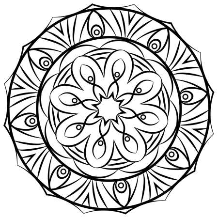 Monochrome Mandala. The template for the album. Symmetrical ornament for color books. Beautiful outline for coloring. A simple pattern in a circle.のイラスト素材
