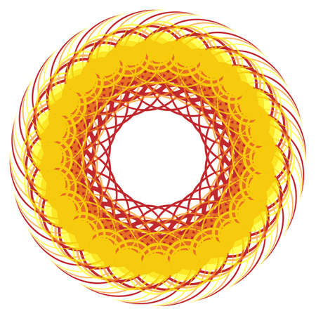 Yellow round frame. Background of intersecting lines. Dynamic image of thread. Sunny backdrop for text. Dynamic twisted wreath.のイラスト素材