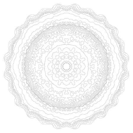Modern mandala meditation. Oriental ornament in a circle. Symmetrical monochrome pattern. Illustration for the album. The template for the color book. Marine wavy motifs.のイラスト素材