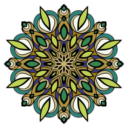 Mandala meditation. Oriental ornament in a circle. Symmetric colorful pattern. Illustration for the album. Calming drawing.のイラスト素材