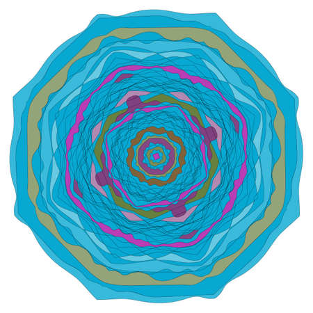 Modern mandala meditation. The circle consists of vibrations. Symmetrical pattern of flowing wavy lines. Illustration for the album. Stylized blue flower bud.のイラスト素材
