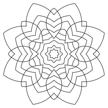 Monochrome Mandala. The template for the album. Symmetrical ornament for color books. Beautiful outline for coloring. Floral motif of leaves.のイラスト素材