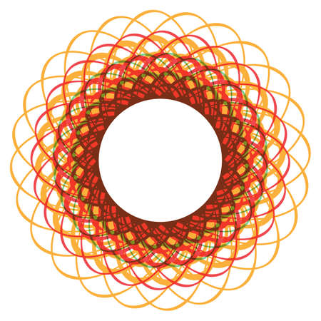 Bright round frame. Background of intersecting lines. Stylized tangle of thread. Dynamic image of thread. Sunny backdrop for text.のイラスト素材