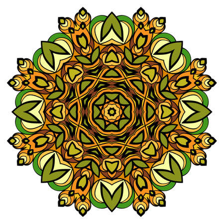 Mandala meditation. Oriental ornament in a circle. Symmetric colorful pattern. Illustration for spiritual relaxation. Floral Pattern.のイラスト素材