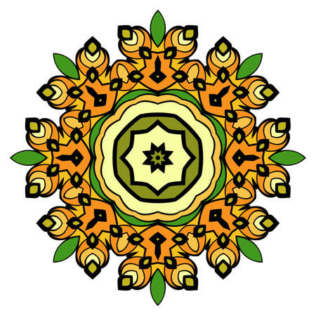 Mandala for relaxation. Oriental ornament in a circle. Symmetric colorful pattern. The meditative illustration. Floral Pattern.のイラスト素材