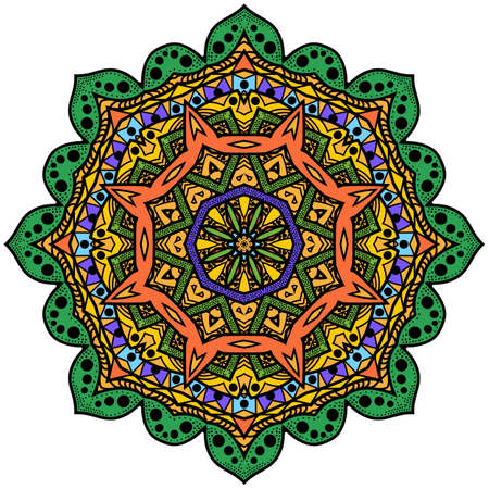 Colorful octagonal mandala. Colorized graphic rosette. The symmetrical pattern in a circle. Illustration for meditation.のイラスト素材