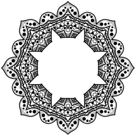 Round frame with a pattern. The octagonal pattern for color book. Monochrome picture for coloring.のイラスト素材