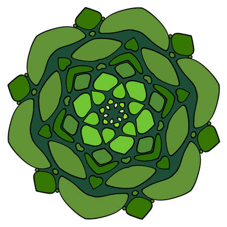 Mandala of stylized rocks. Green symmetrical pattern in a circle. Graphic rosette for the album.のイラスト素材