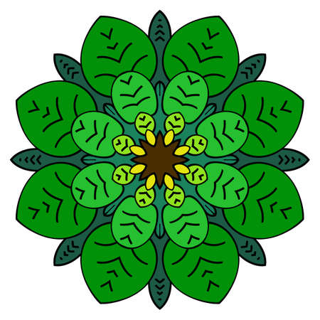 A colorful mandala in the oriental style. Floral pattern in a circle. Symmetrical pattern with leaves. Graphic rosette for the album.のイラスト素材