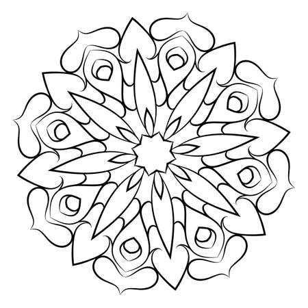 Soothing mandala. Soothing drawing. Monochrome illustration of rosette. Symmetrical pattern in the circle. Image for color books.のイラスト素材