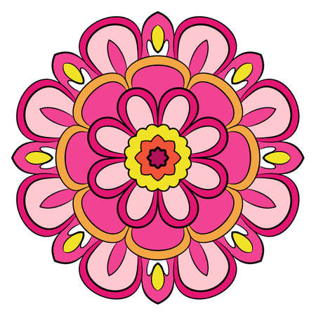 Bright colored mandala. A repeating pattern in the circle. A beautiful image for scrapbook. Picture for meditation.のイラスト素材