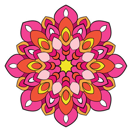 Bright colored mandala. A repeating pattern in the circle. A beautiful image for scrapbook. Picture for meditation and relaxation.のイラスト素材