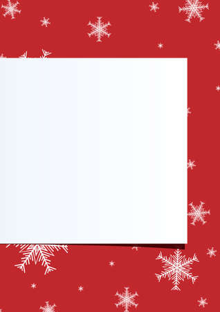 Christmas vintage background of standard size. Red backdrop with a pattern. Banner with white background for text. Template for the poster. Texture with snowflakes. Square shape for the announcement.のイラスト素材