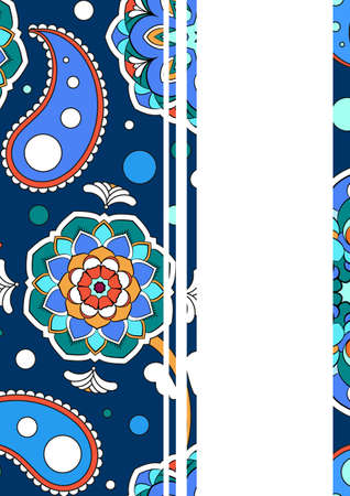 Vintage background of standard size. Banner with white background for text. Template for the poster. Texture with paisley cucumbers. Rectangular vertical shape for the announcement.のイラスト素材