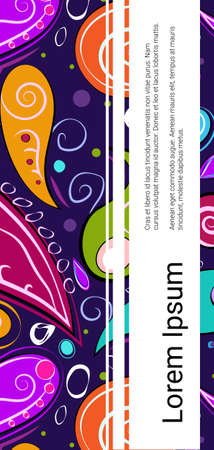 Colorful background for flyer. Cartoon pattern with white background for text. Registration for the presentation. Text on white in a patterned frame.のイラスト素材