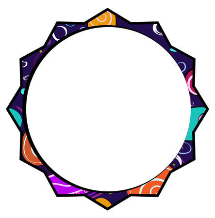 Round frame with a pattern. Template for text on white background. Limited space in the circle. Space motives. Stylized star with twelve corners.のイラスト素材