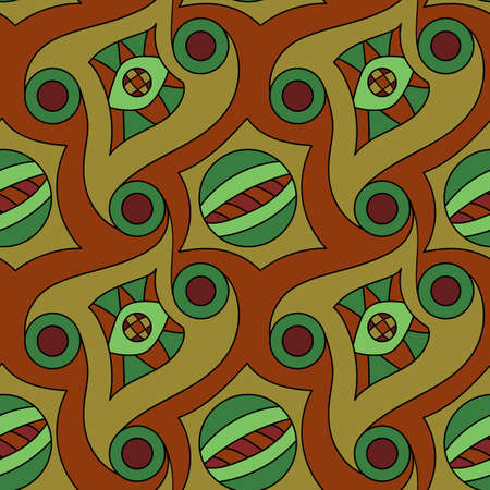 Seamless psychedelic pattern. Beautiful color background. Backdrop for the preview. Drawing in retrostile. Vintage image.のイラスト素材