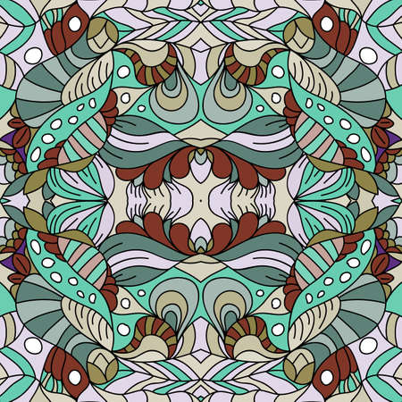 Seamless psychedelic pattern. Beautiful colorful background. Backdrop for the preview. Drawing in retrostile. Vintage image.のイラスト素材